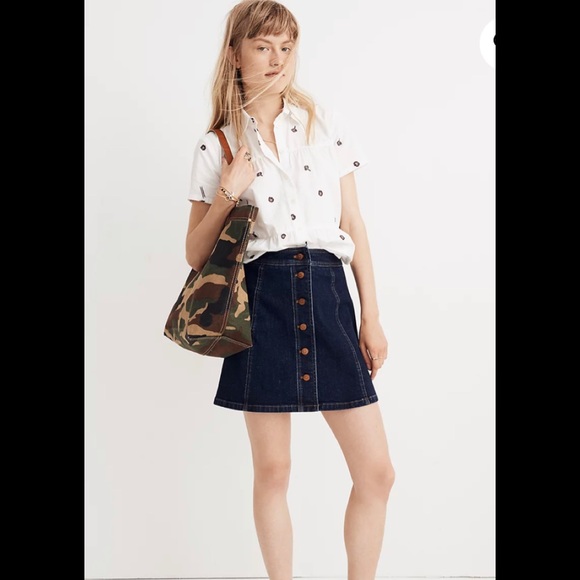 Stretch Denim A-Line Mini Skirt: Button-Front Edition - Sz 10 - Picture 1 of 10